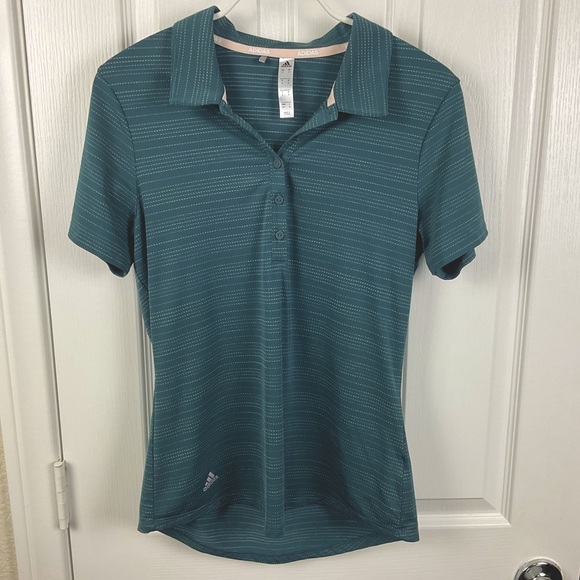 Pre-Owned Adidas Women's Slate Blue, Striped Short Sleeve Tennis Shirt, Size S - Picture 1 of 5